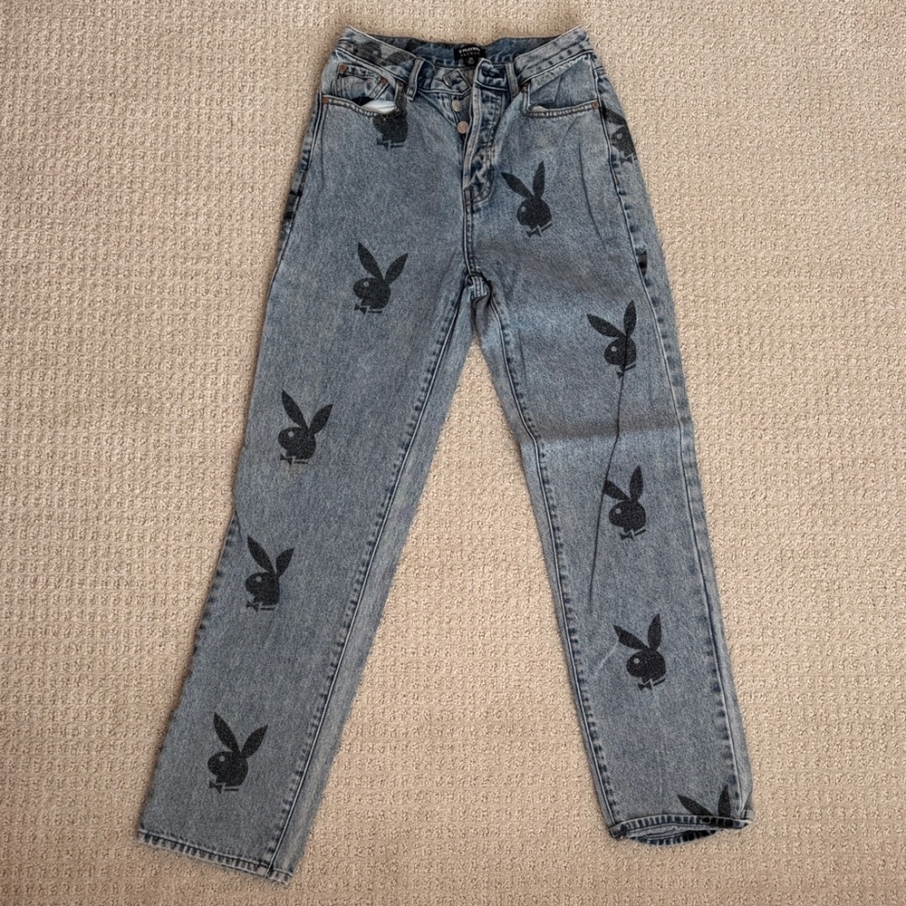 PacSun Gray Straight Leg Jeans with Black Print